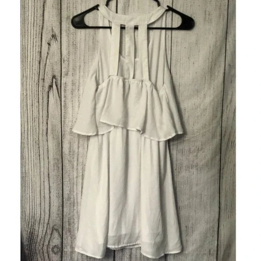 Women's White Layered Sleeveless Chiffon Mini Dress Small